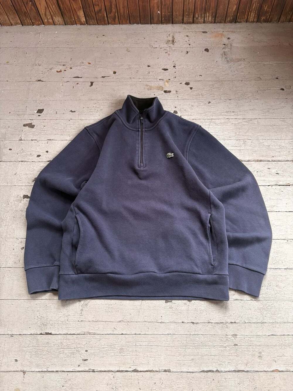 Lacoste Navy Blue Quarter-Zip Pullover Sweatshirt